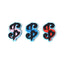 Three colorful dollar sign symbols on a white background