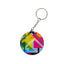 Colorful geometric patterned keychain on a white background