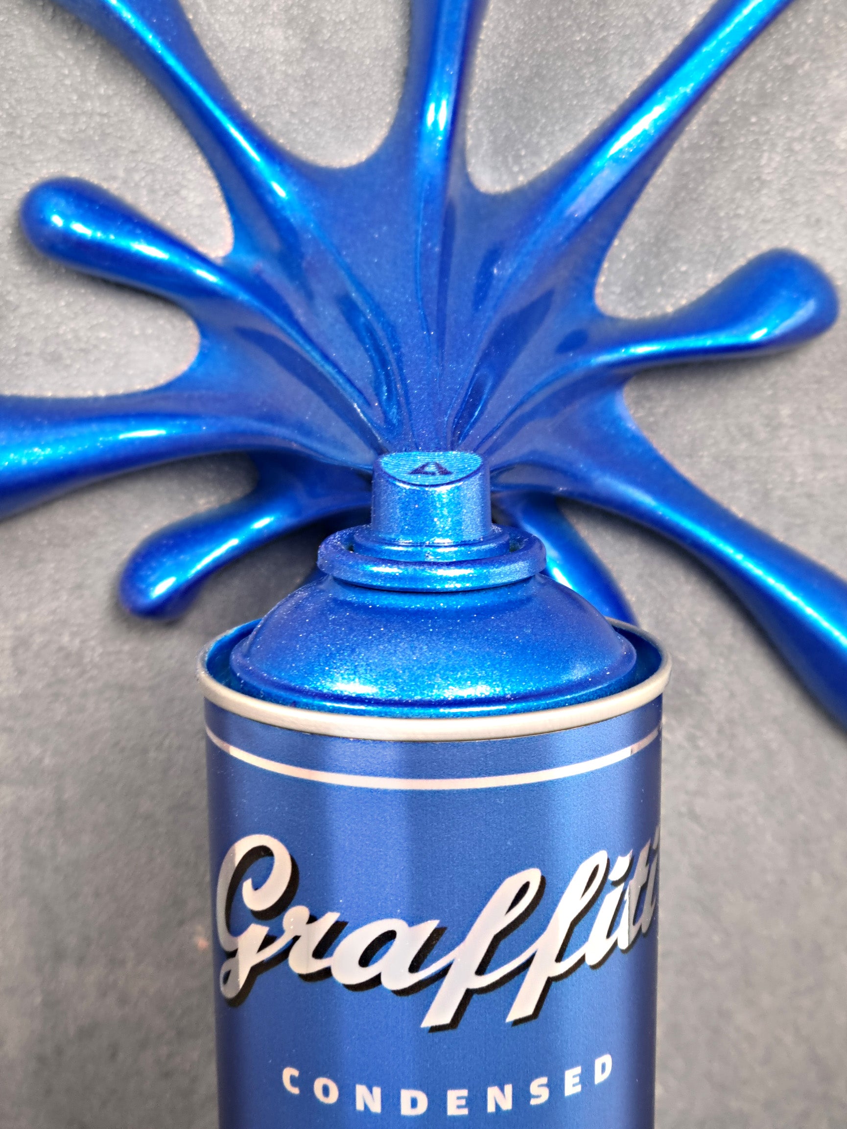 Blue Chrome Warhol Tomato Soup Can Splash Graffiti Sculpture