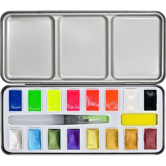 Studio Series Metallic & Neon Watercolor Paint Set (Set of 18 Colors)