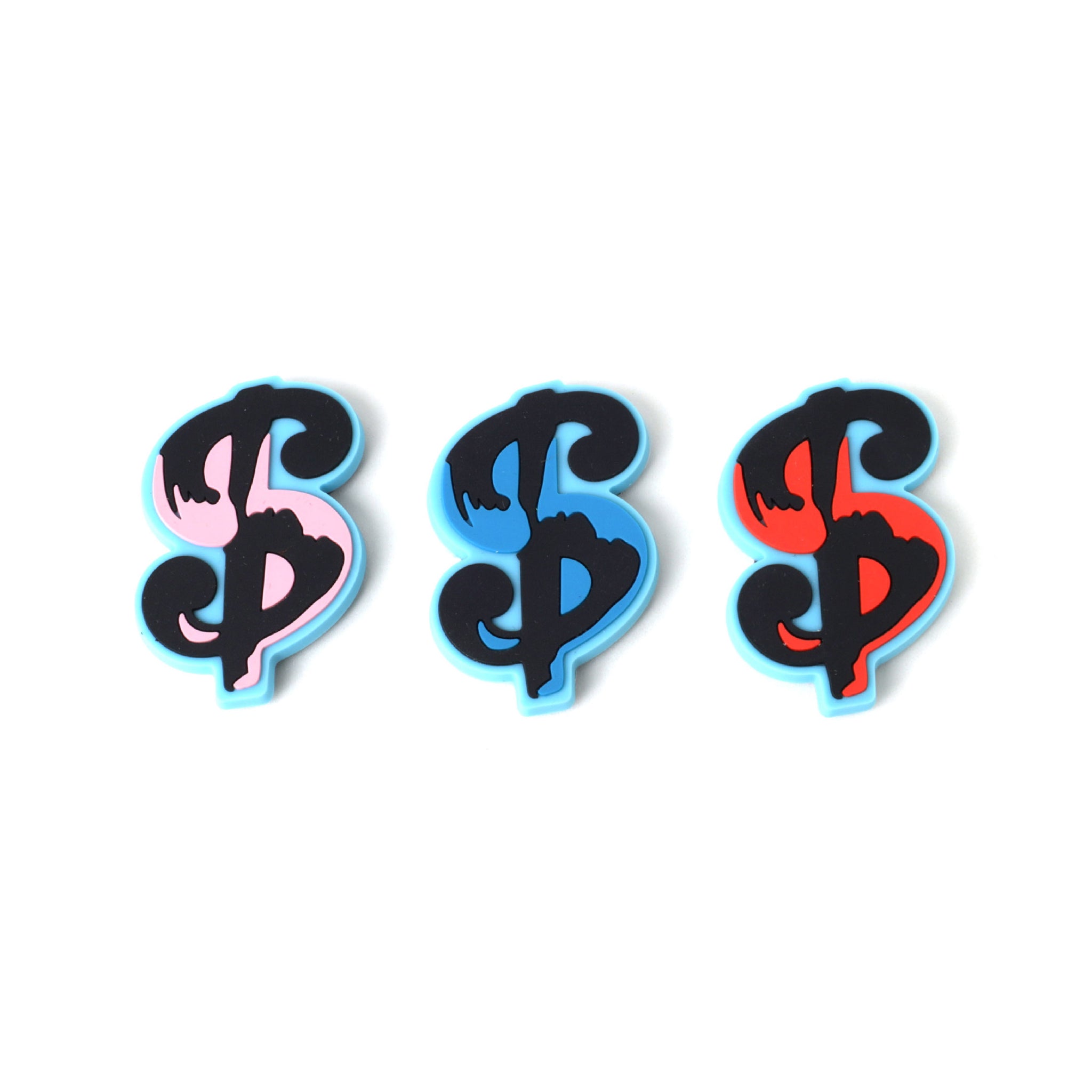 Three colorful dollar sign symbols on a white background