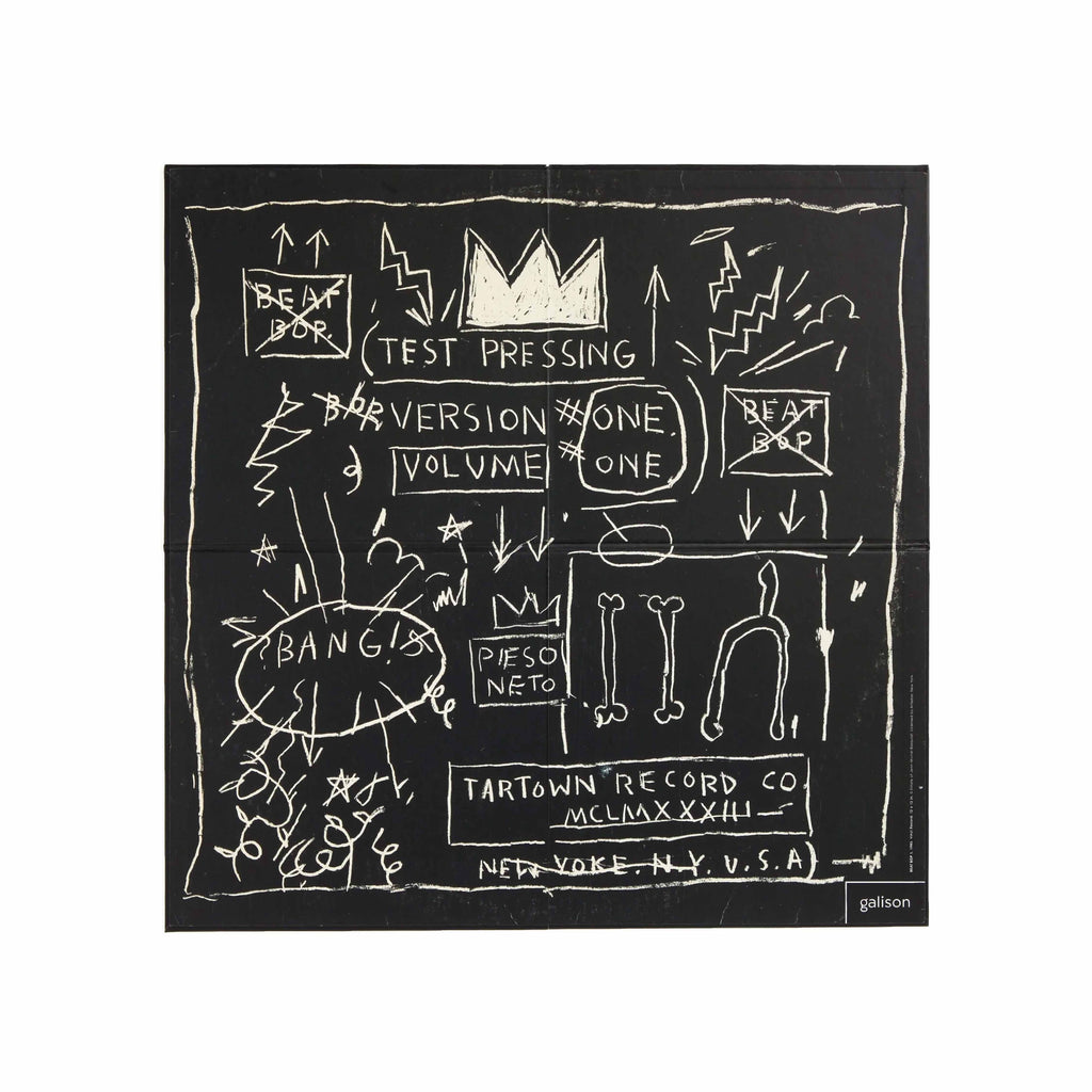 Black album cover with white graphic design and text, featuring a crown and abstract elements.