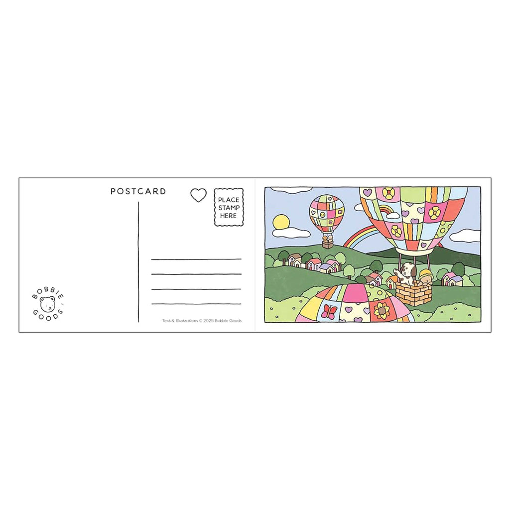 Bobbie Goods postcard coloring pages with crayons and colored