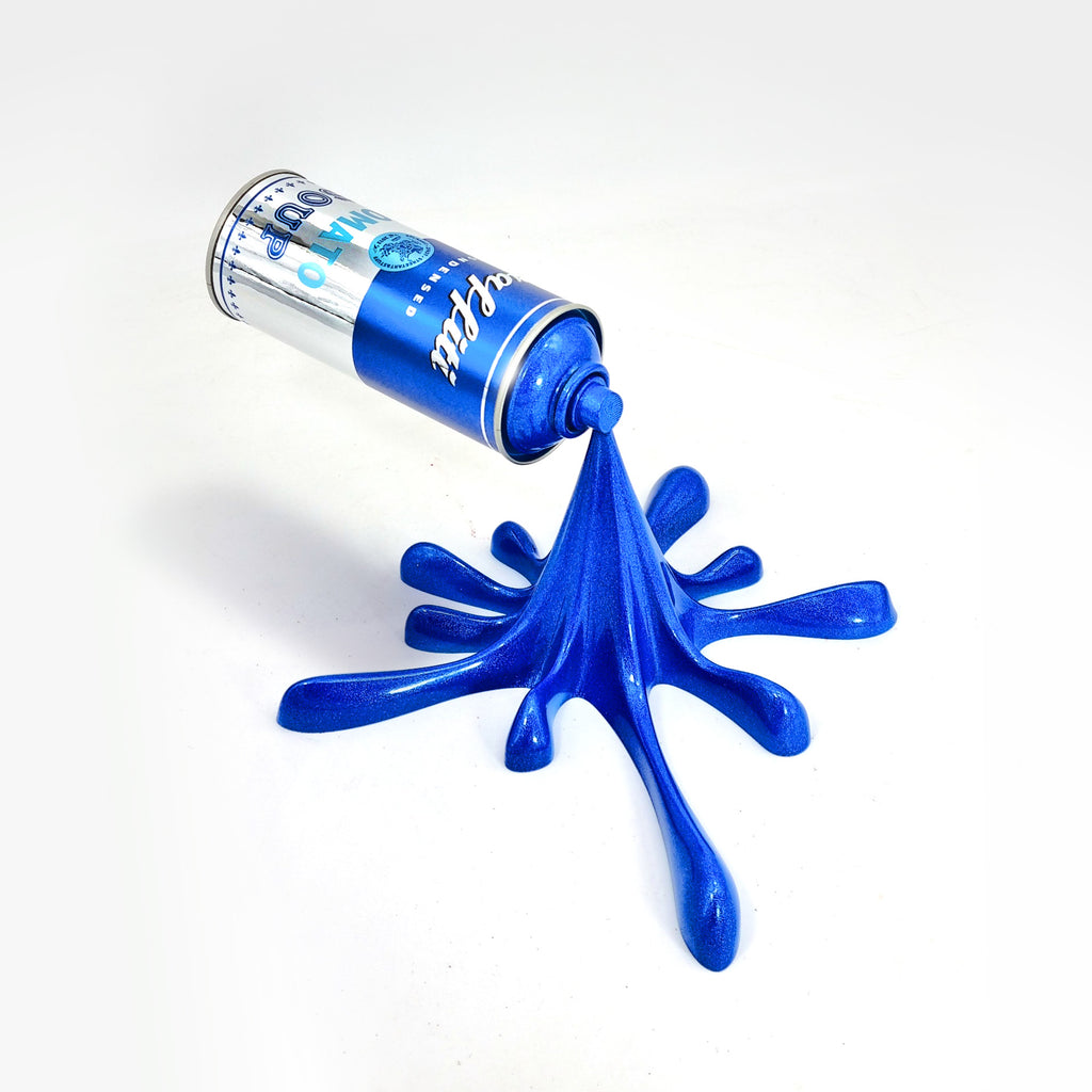 Blue Chrome Warhol Tomato Soup Can Splash Graffiti Sculpture
