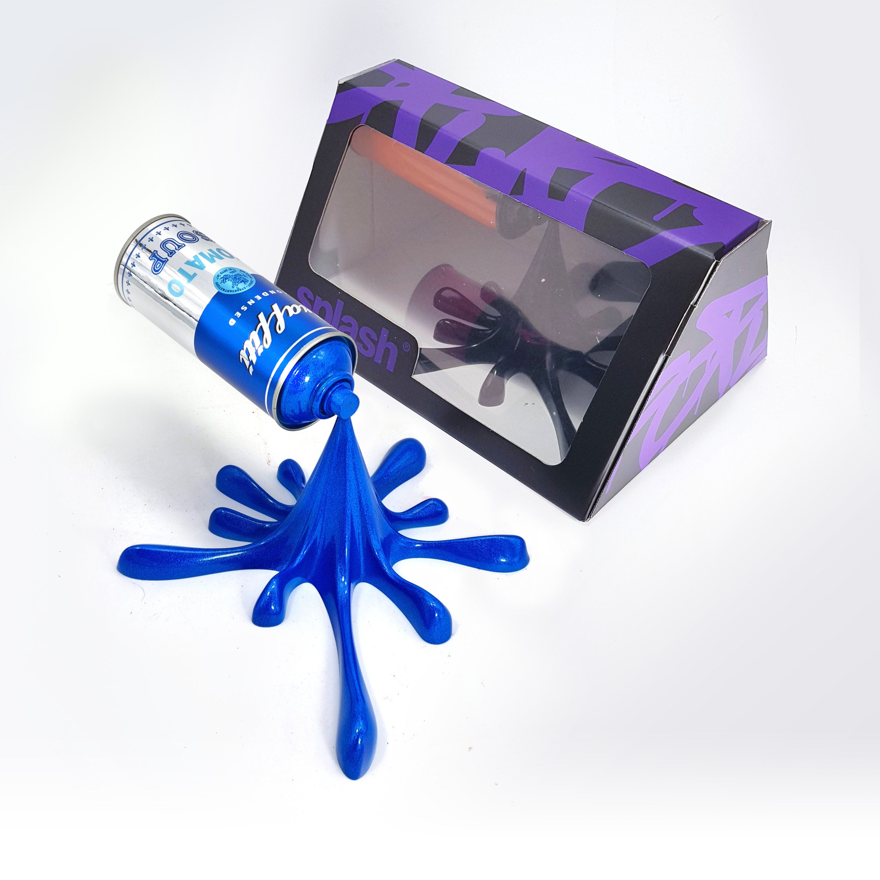Blue Chrome Warhol Tomato Soup Can Splash Graffiti Sculpture