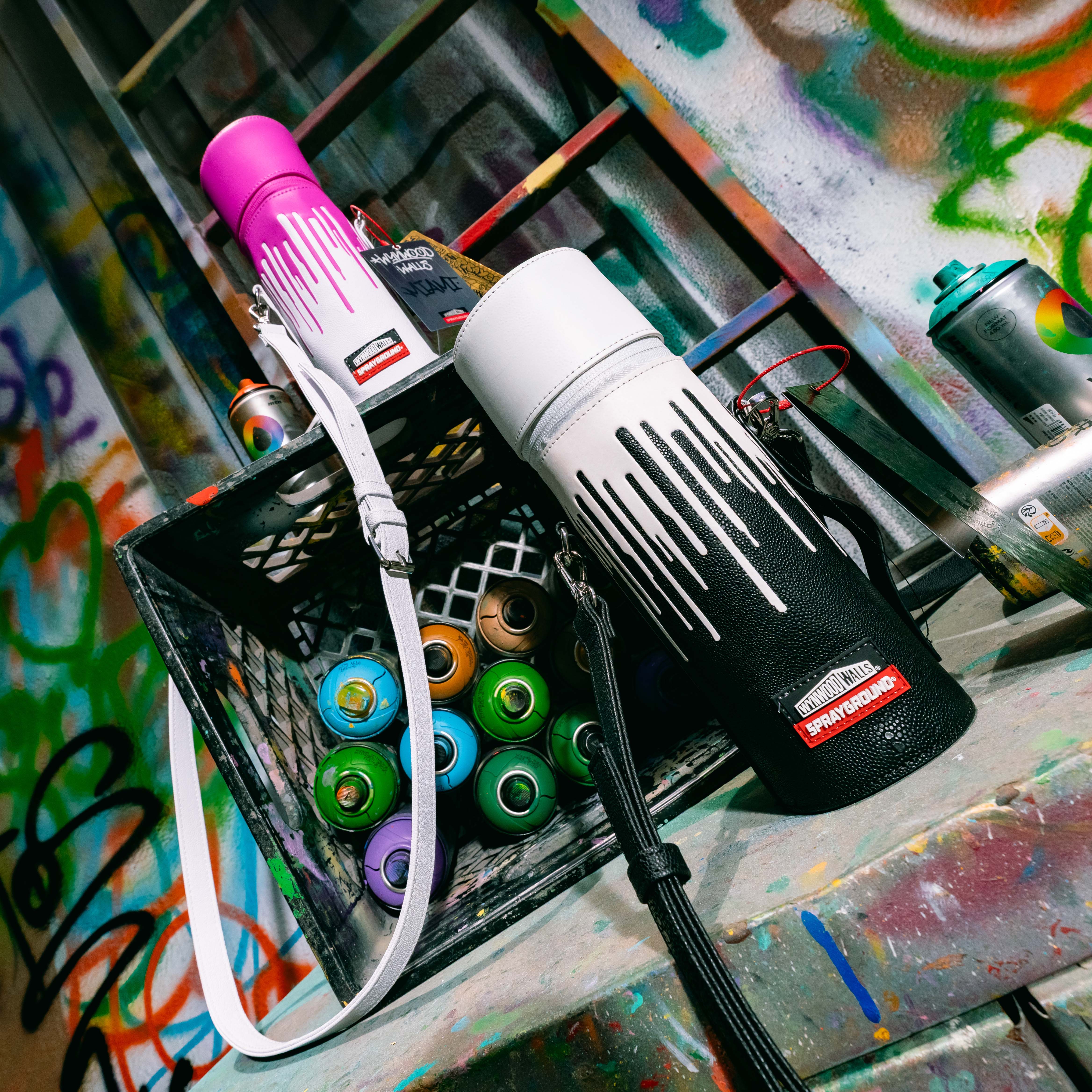 Wynwood Walls DRIPS Sprayground Water Bottle or Can Holder (PNK/WHT) Secondary image