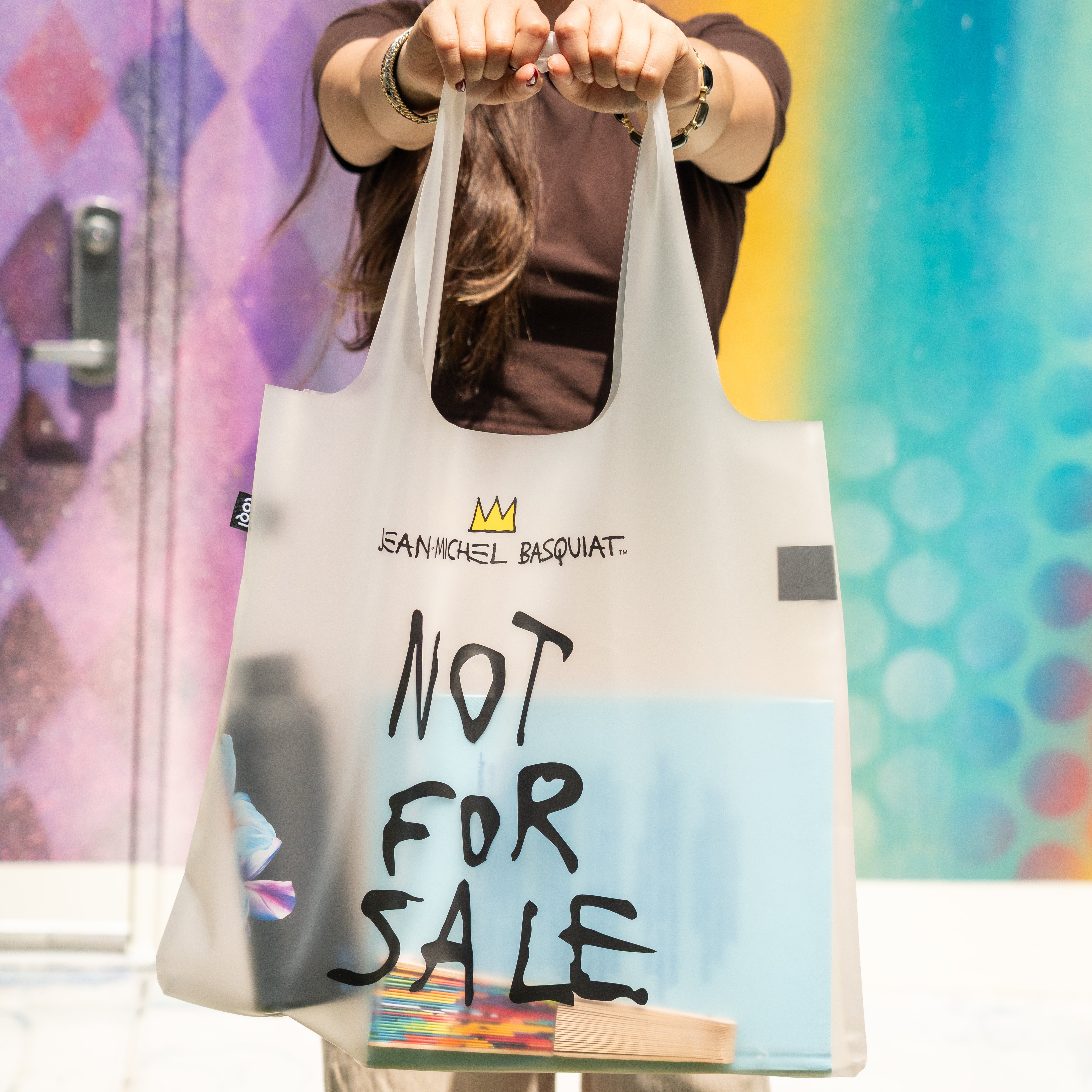 Jean Michael Basquiat Not for Sale Milky Transparent Tote Bag Secondary image