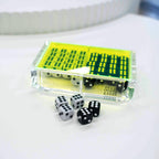 El Dado Luxe dice case with neon green lid holding 40 dice