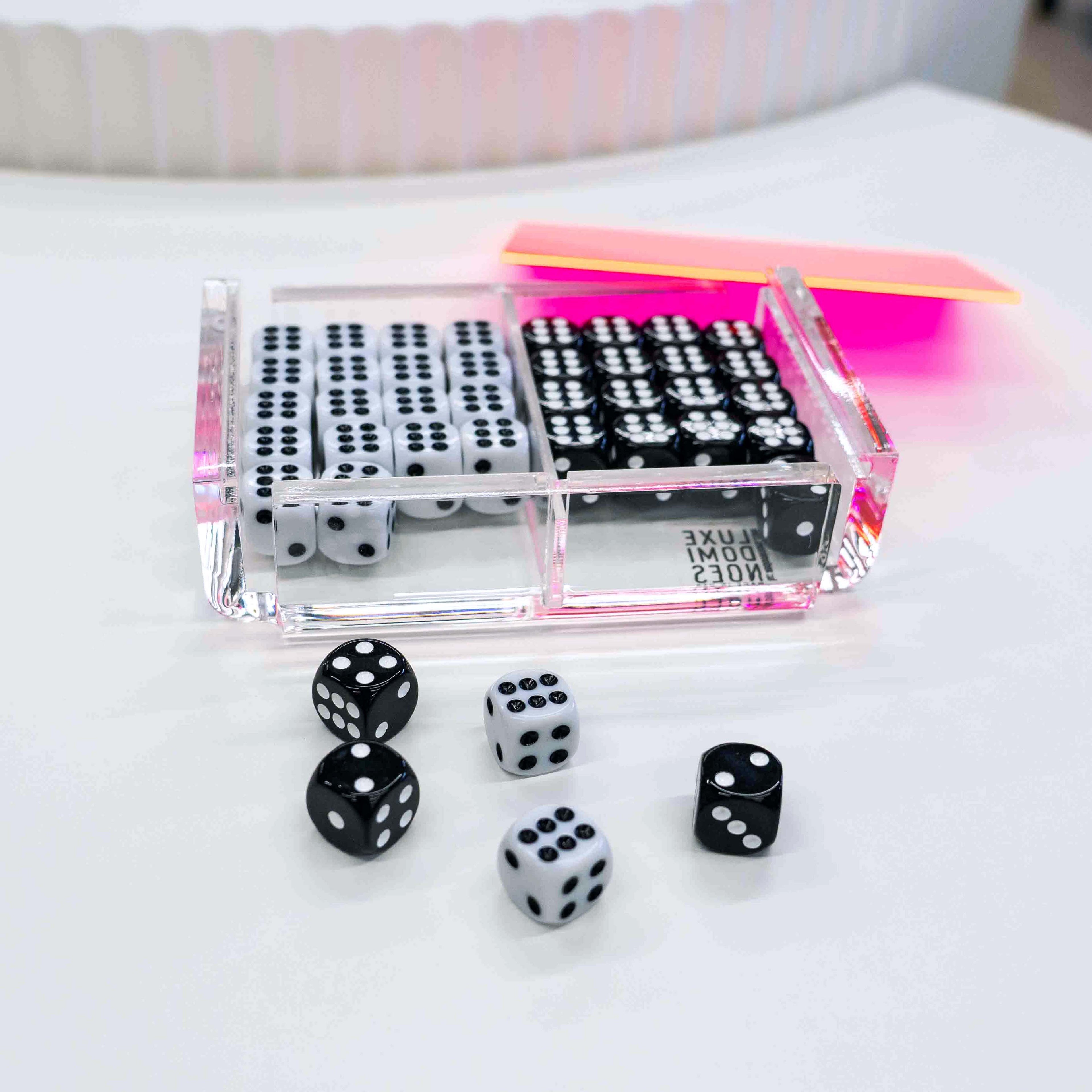 El Dado Luxe dice case with neon oink lid holding 40 dice