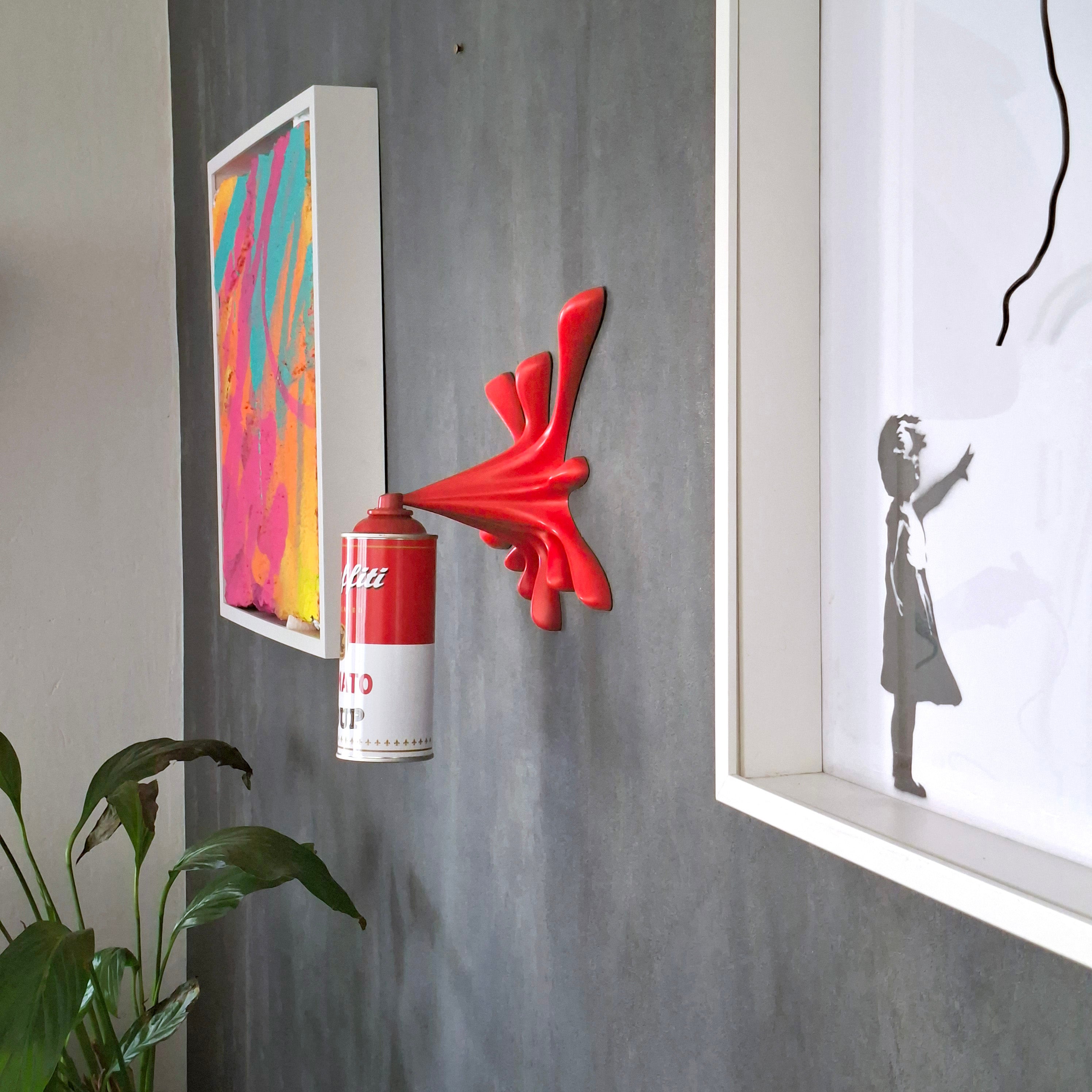 Red Warhol Tomato Soup Can Splash Graffiti Sculpture