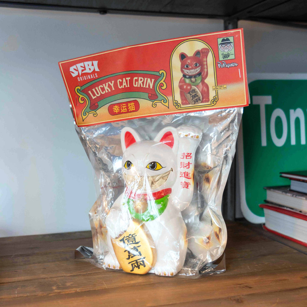Ron English Lucky Cat 8" White Grin Figure