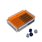 El Dado Luxe dice case with neon orange lid holding 40 dice