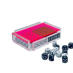 El Dado Luxe dice case with neon pink lid holding 40 dice