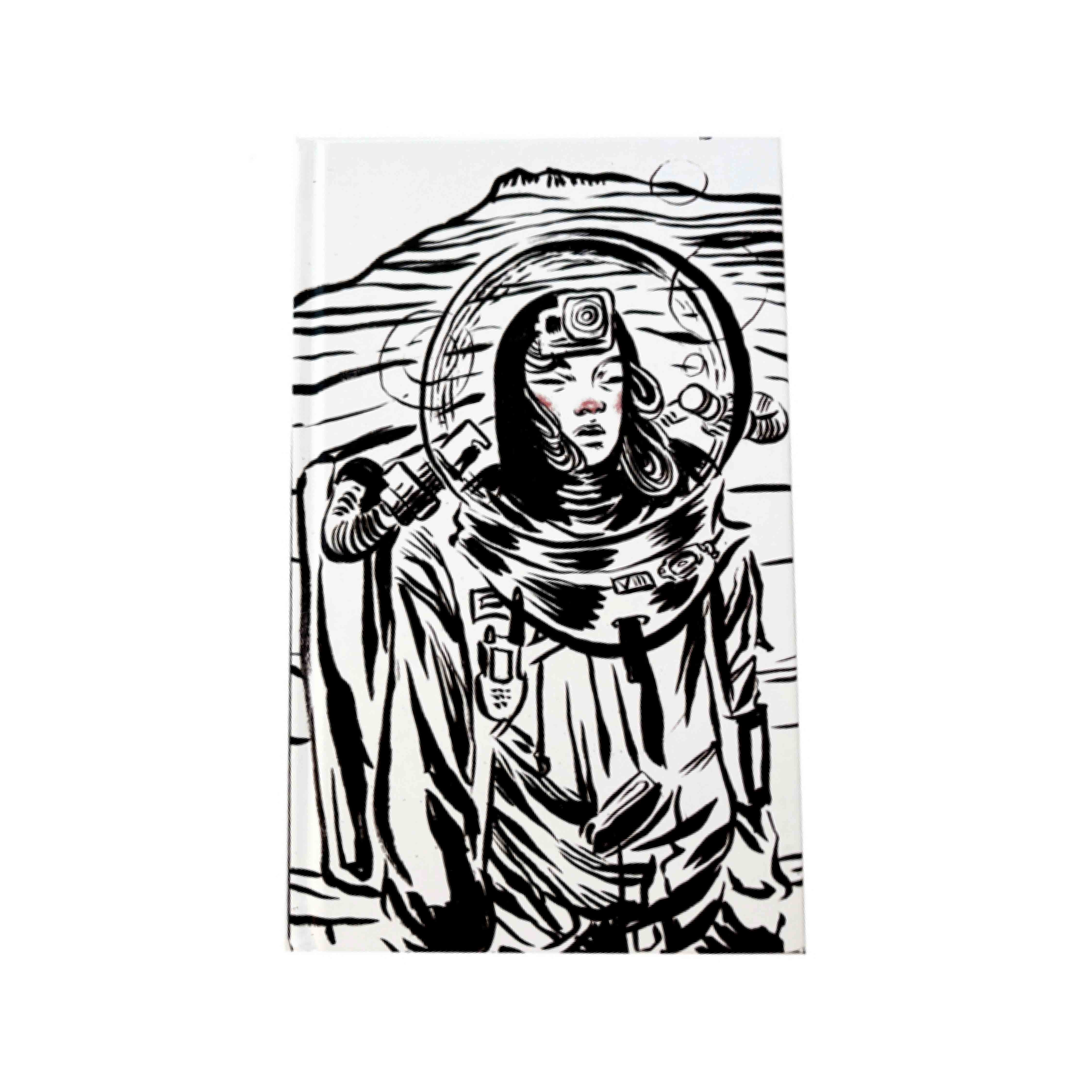 Black and white illustration of an astronaut on a white background Main image