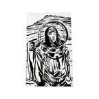Black and white illustration of an astronaut on a white background