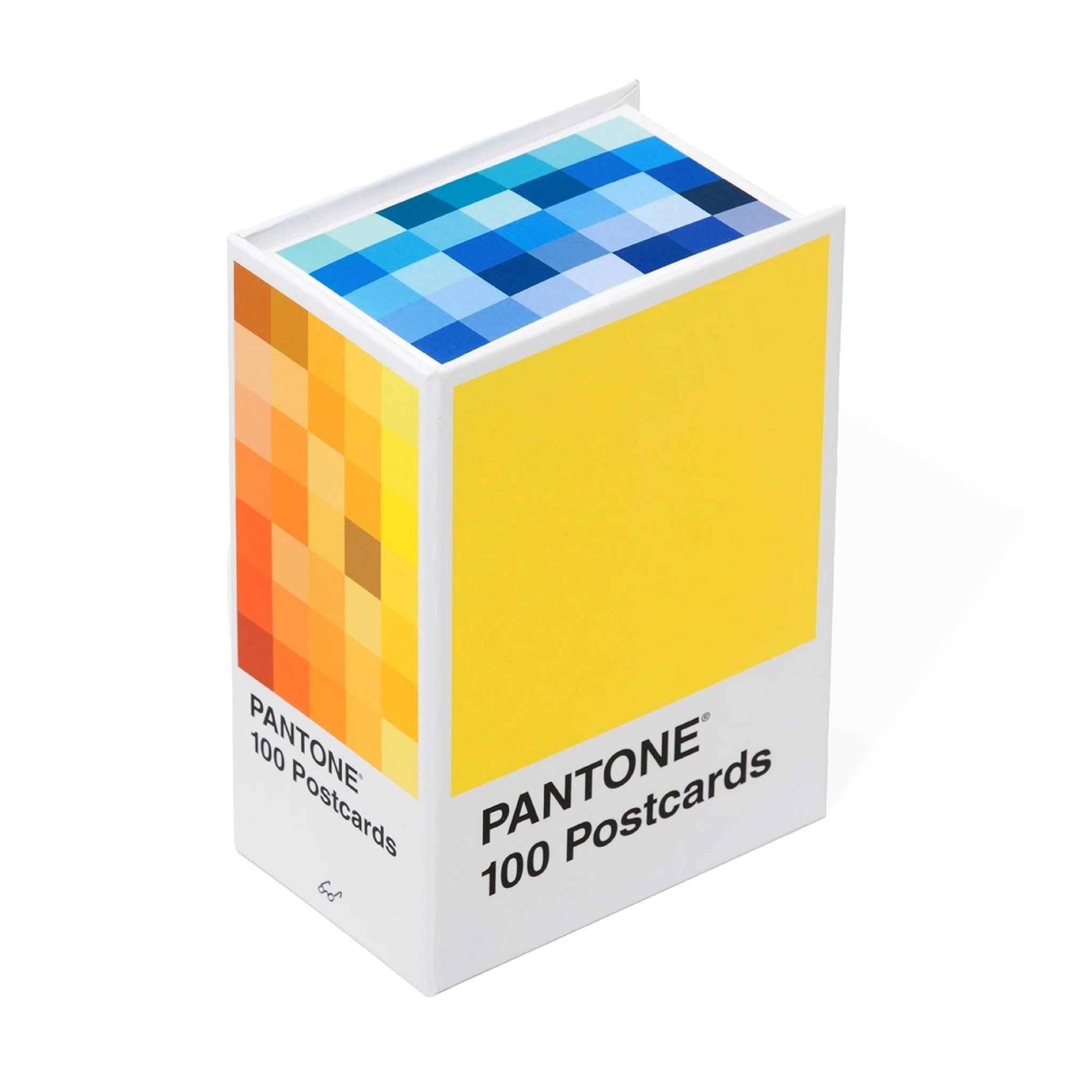 Box of Pantone 100 Postcards with color swatches on a white background