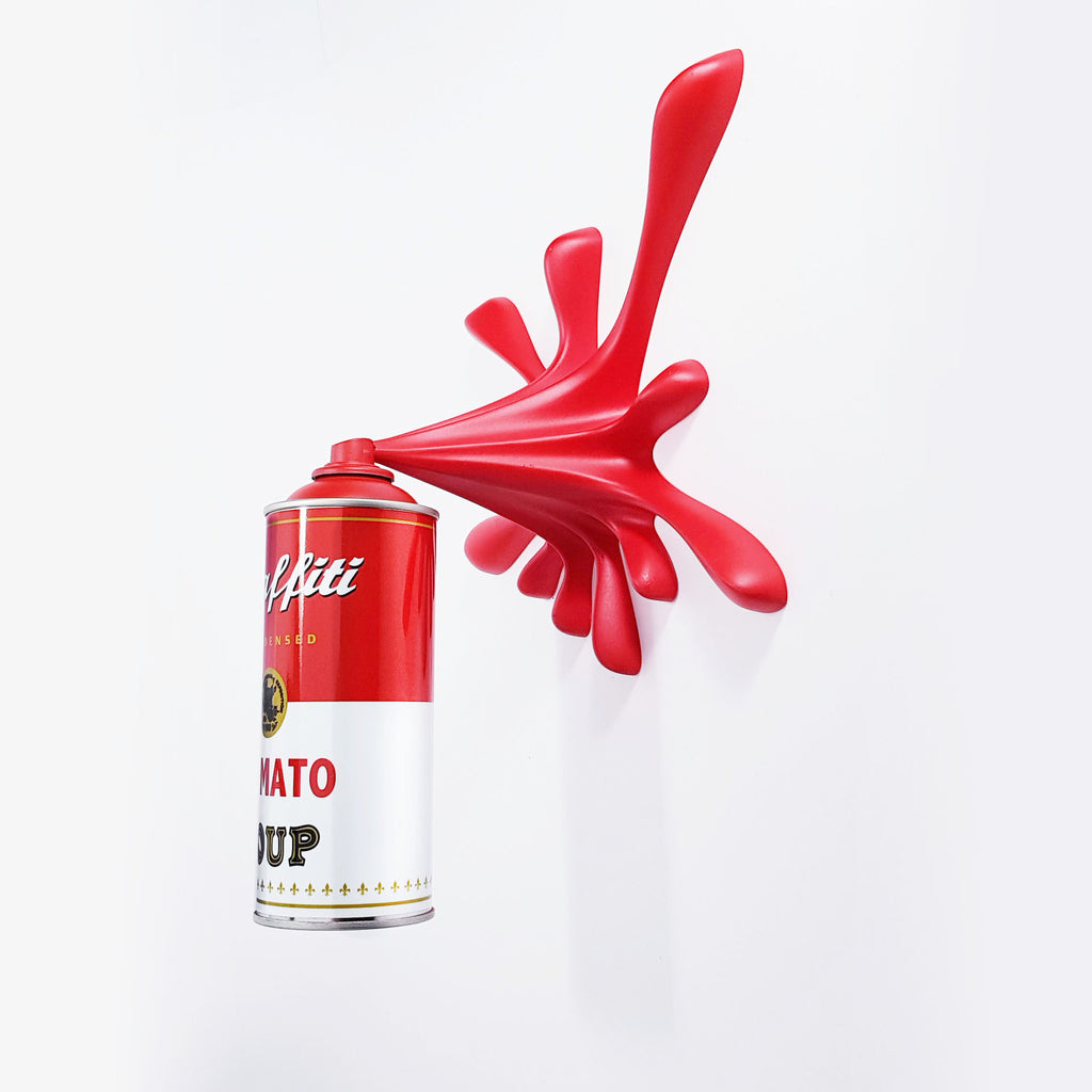 Red Warhol Tomato Soup Can Splash Graffiti Sculpture
