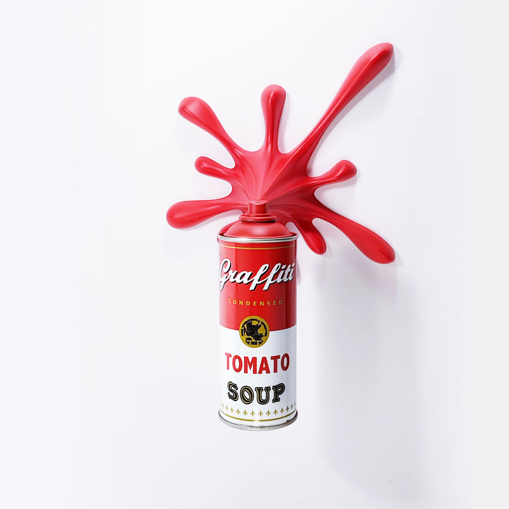 Red Warhol Tomato Soup Can Splash Graffiti Sculpture