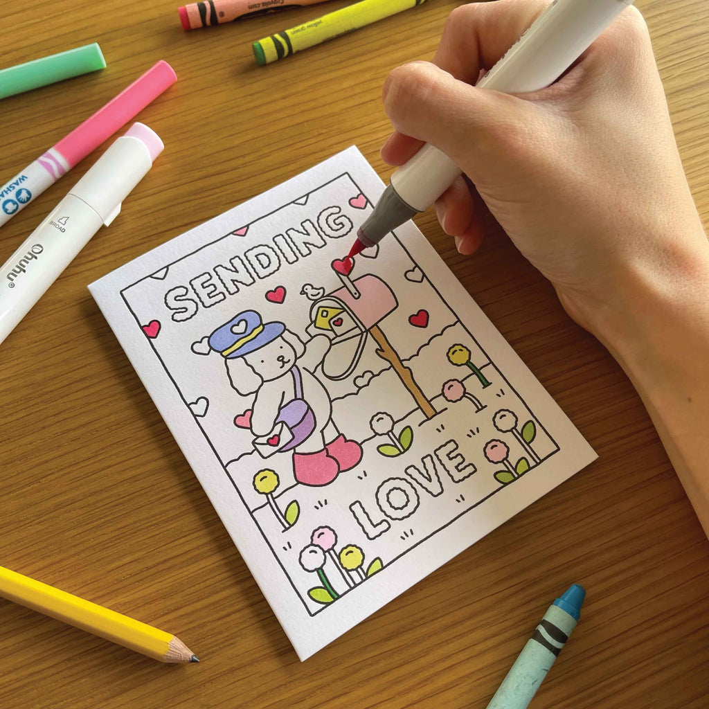 Bobbie Goods SENDING LOVE PUPPY Coloring Card