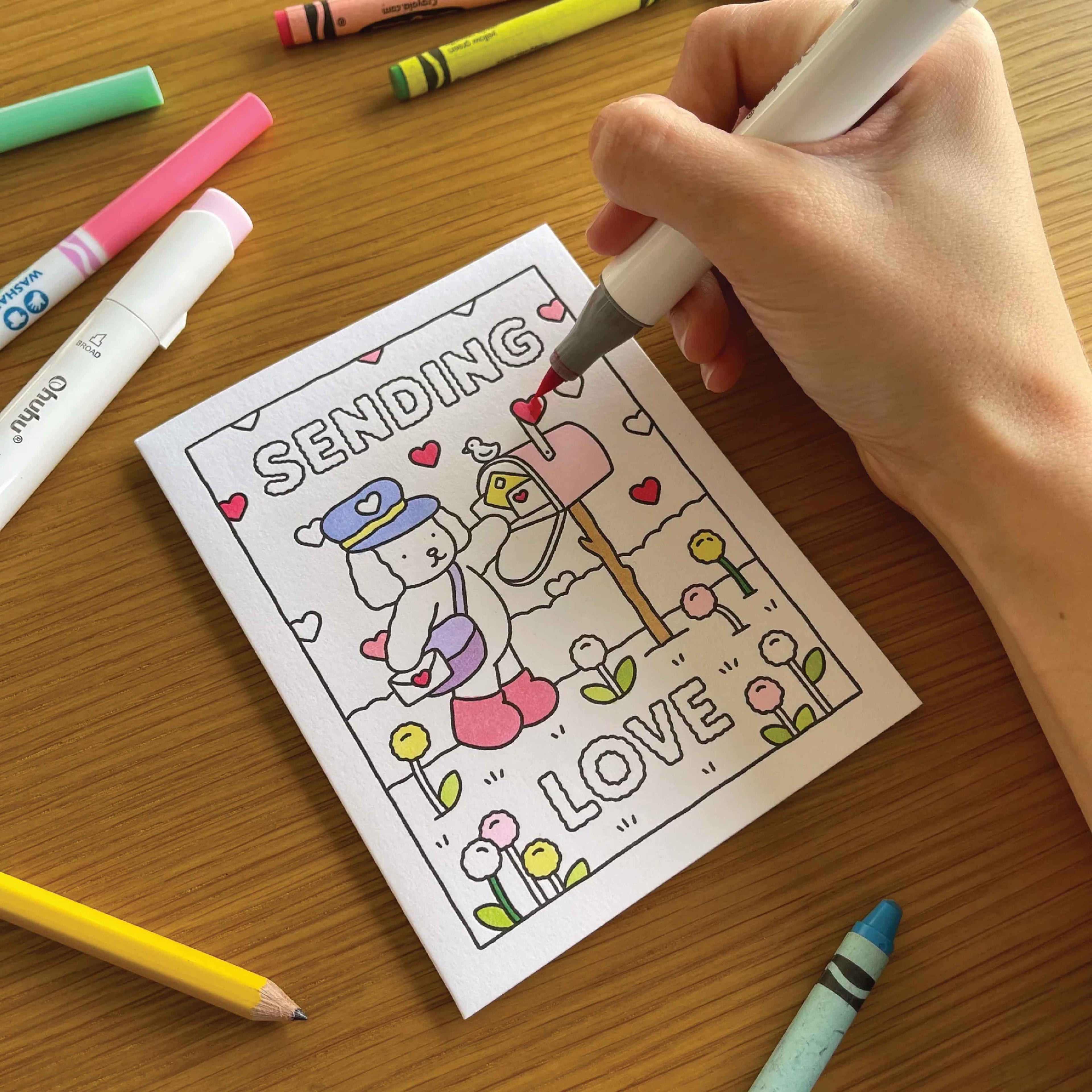 Bobbie Goods SENDING LOVE PUPPY Coloring Card