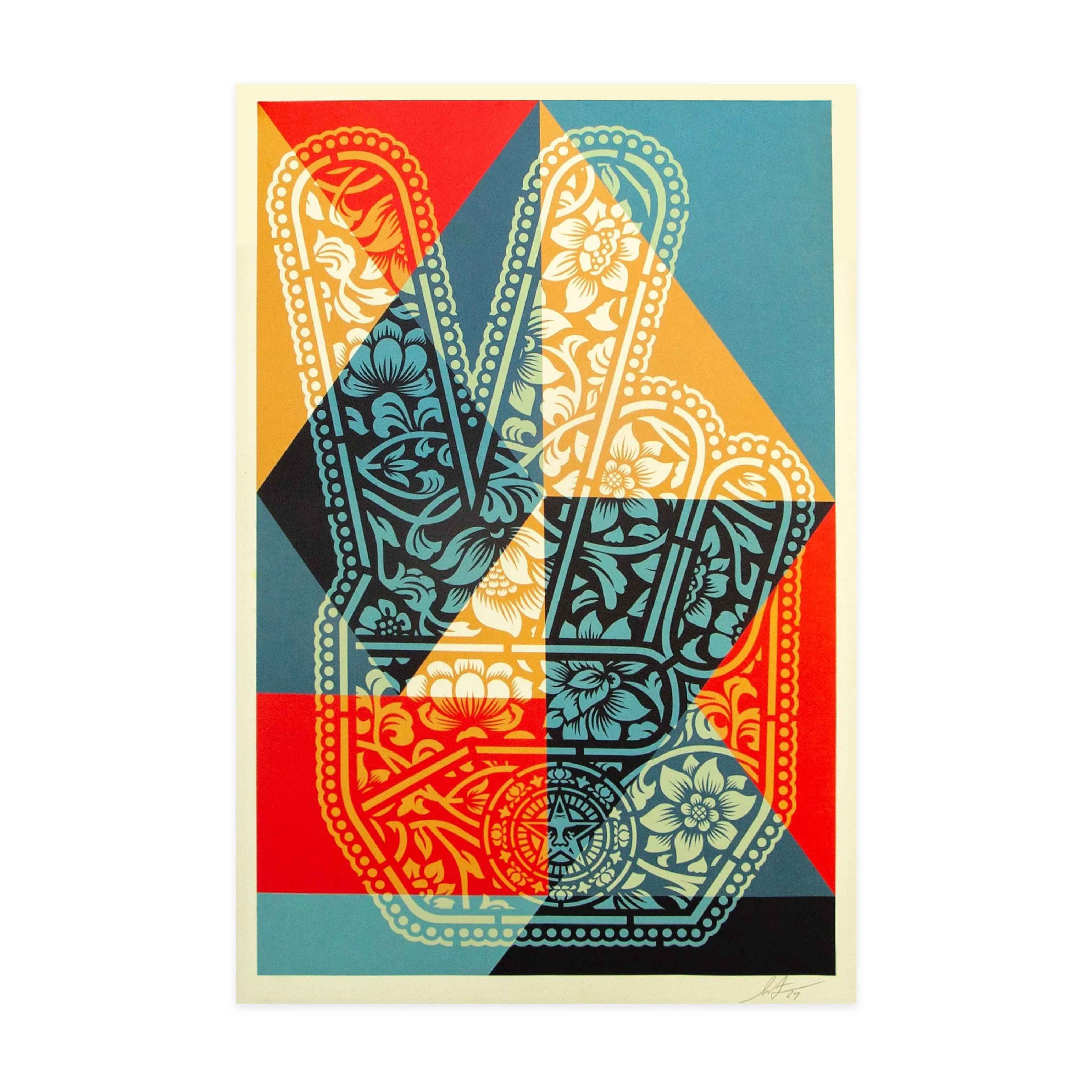 Shepard Fairey PEACE FINGERS GEOMETRIC Signed Offset Lithograph Main image