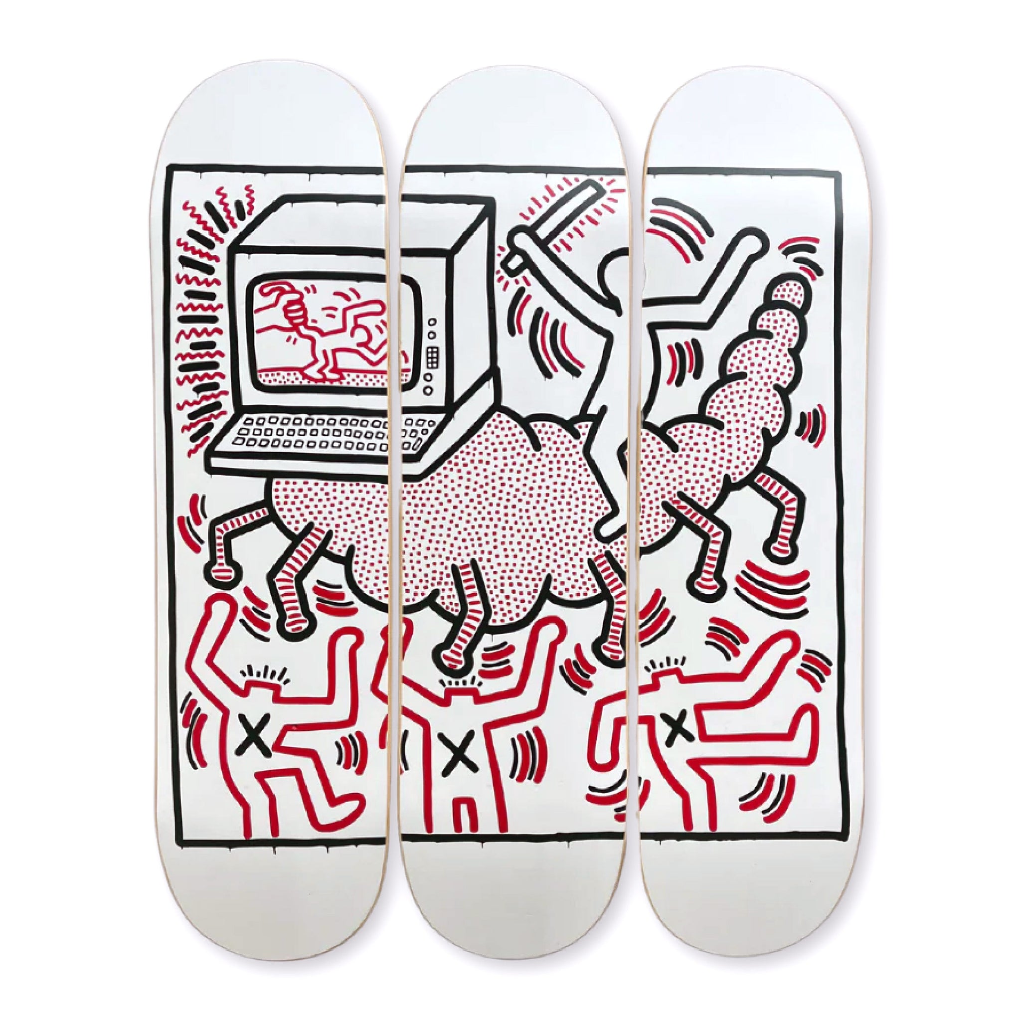 Keith Haring Untitled (Centipede) Triptych Skate Deck