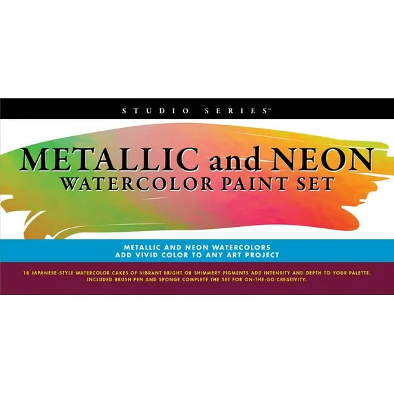 Studio Series Metallic & Neon Watercolor Paint Set (Set of 18 Colors)