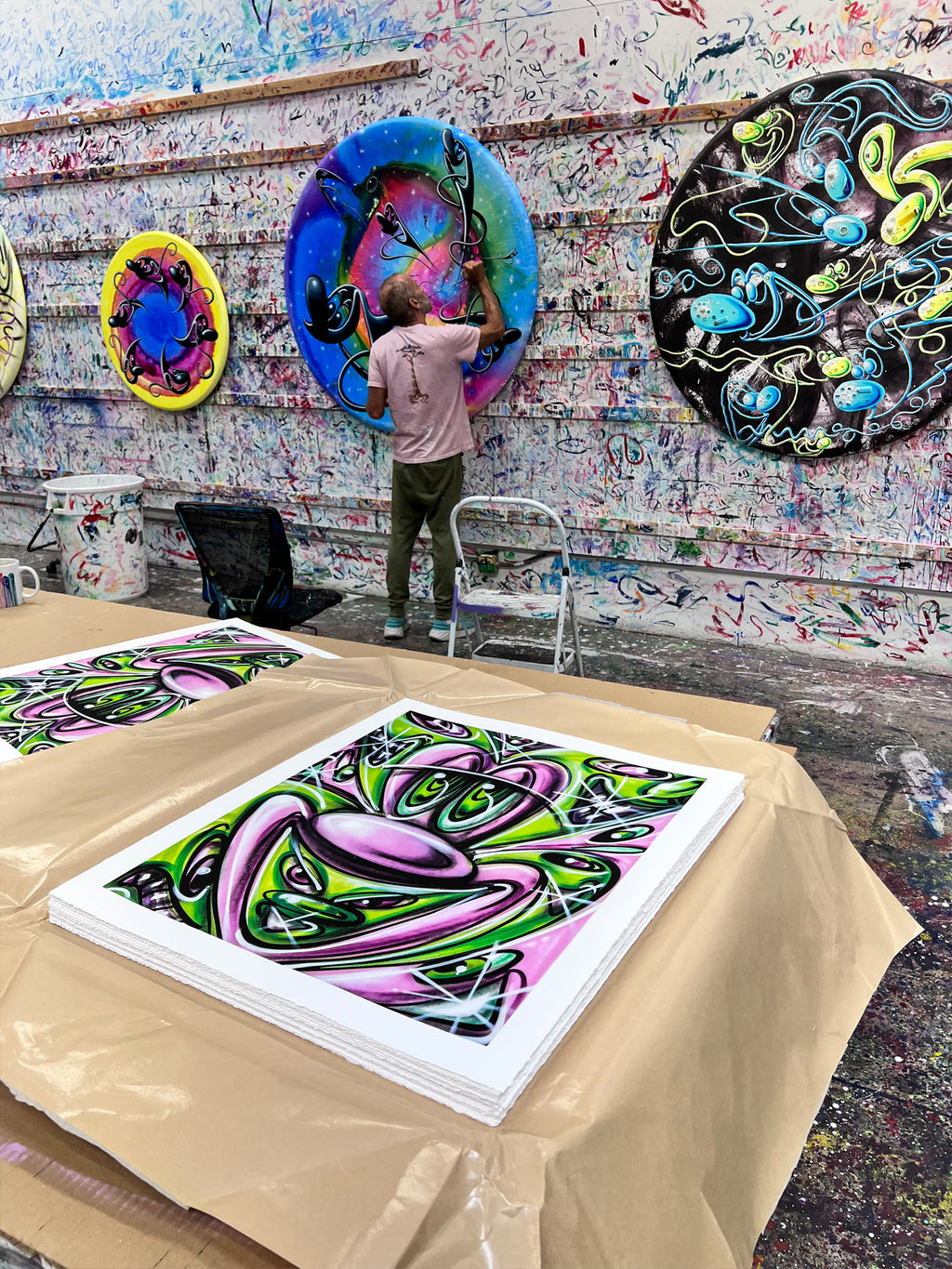 Kenny Scharf PINK 'N GREEN Signed Print
