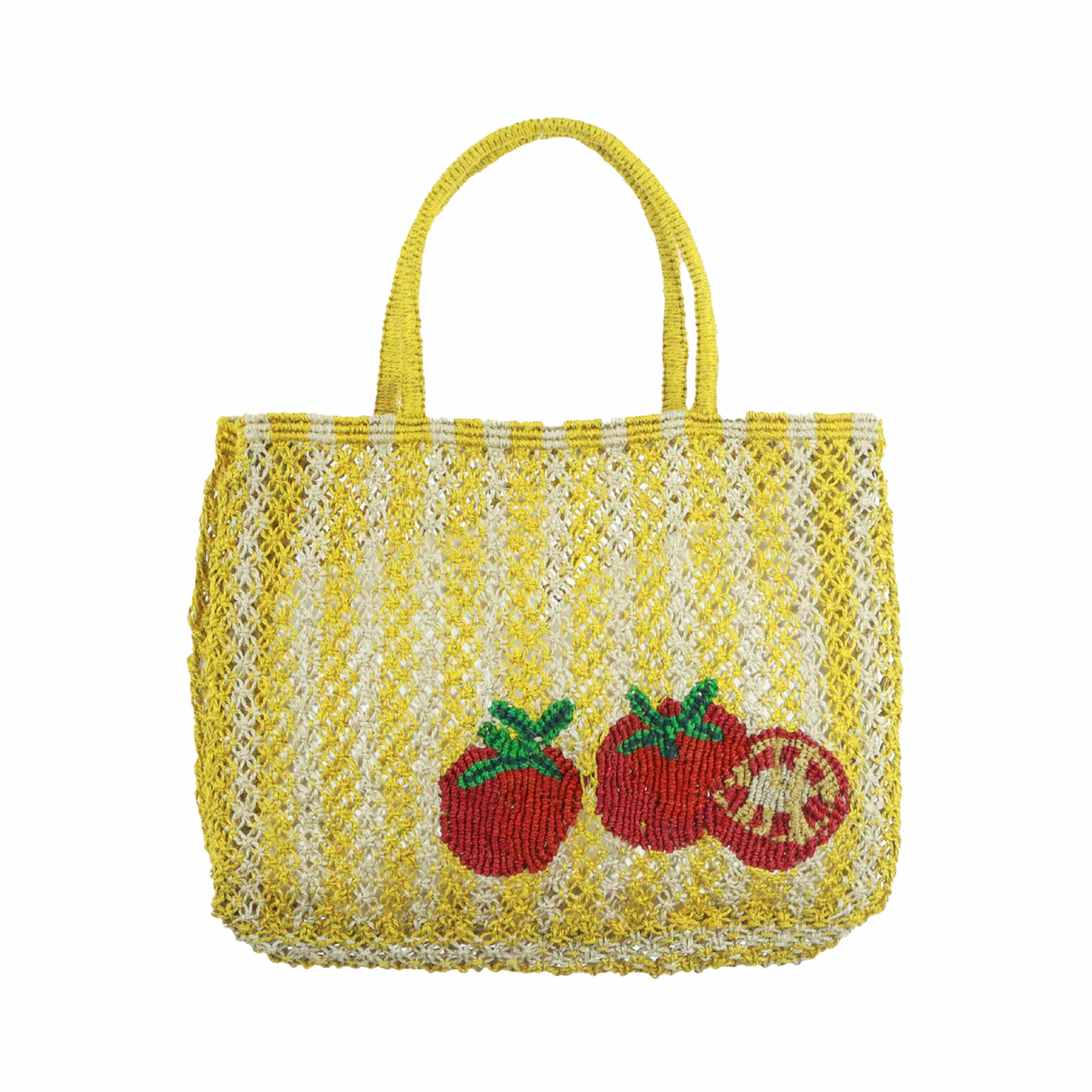 Small TOMATOES Yellow Stripes Jute Tote Bag Main image