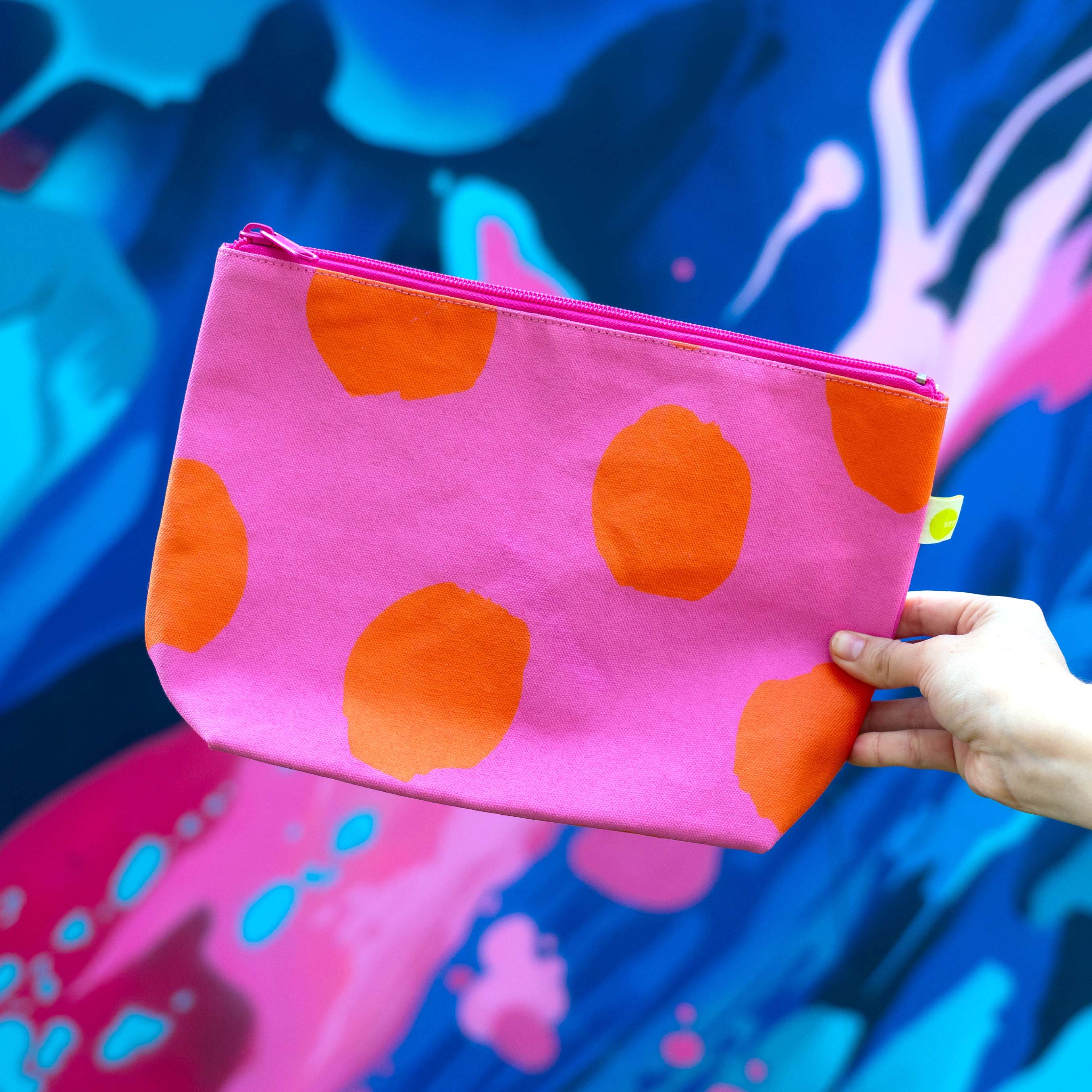 Travel Pouch Large - Big Smudge Dot Pink & Orange Secondary image