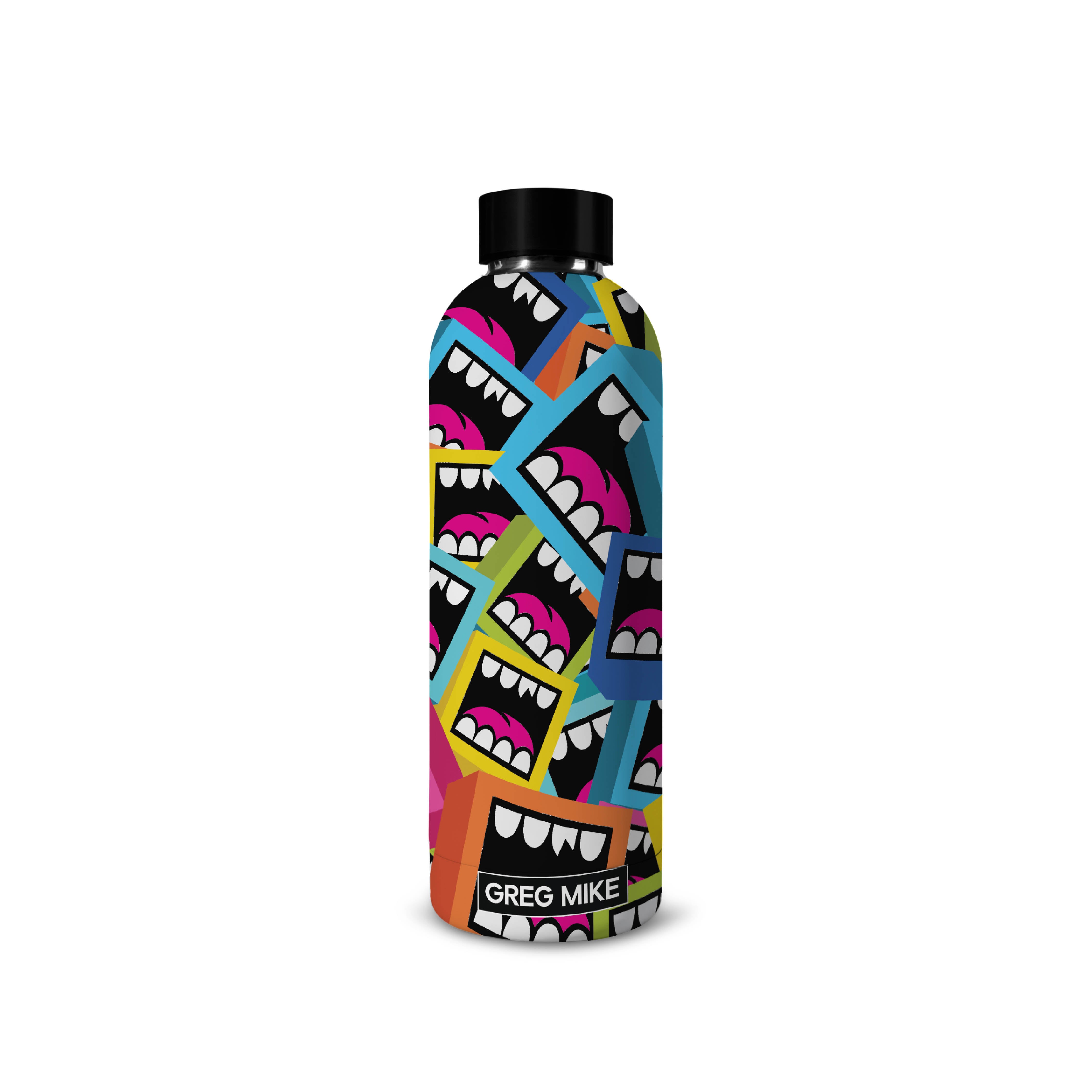 Colorful patterned bottle with 'Greg Mike' branding on a white background Main image