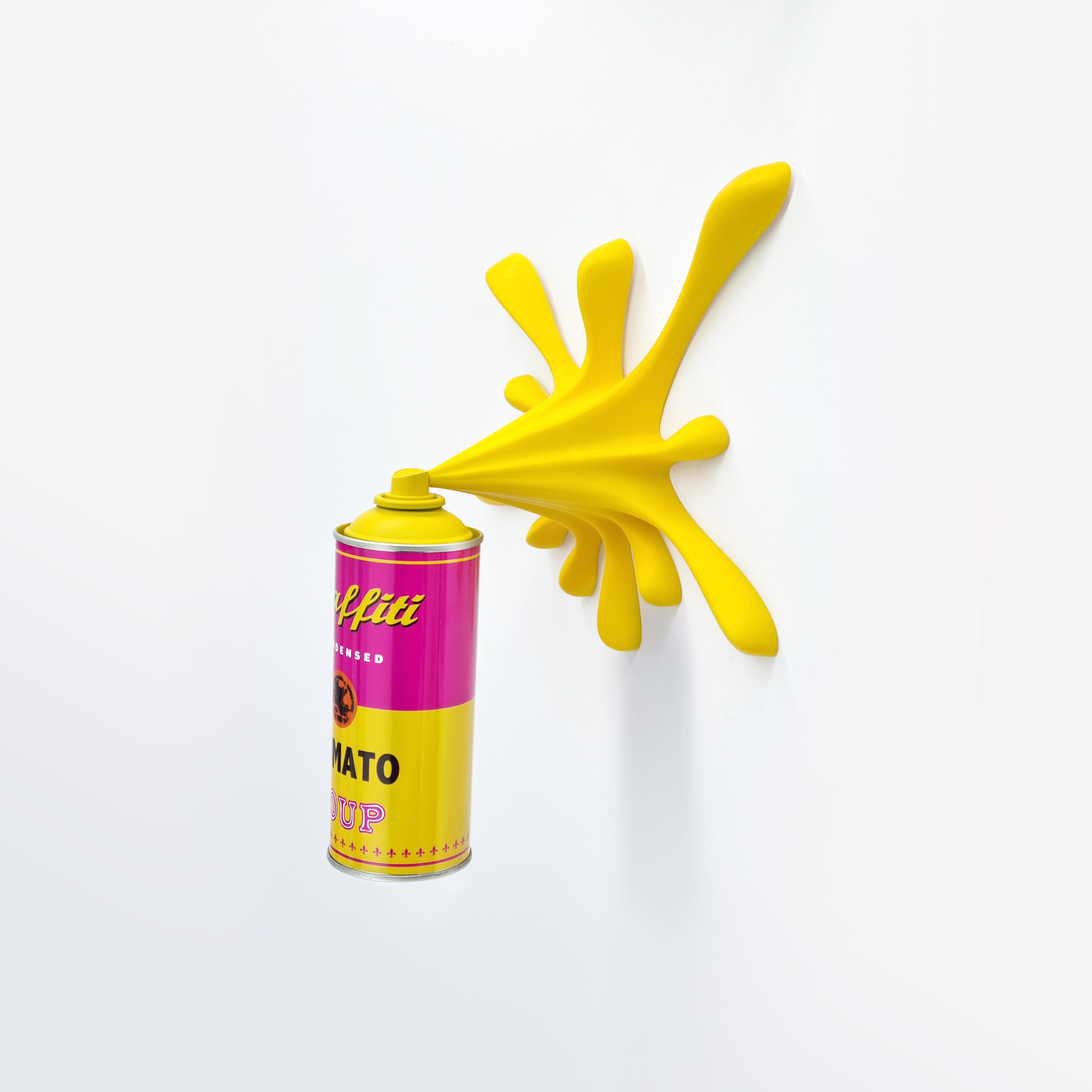 Yellow Warhol Tomato Soup Can Splash Graffiti Sculpture