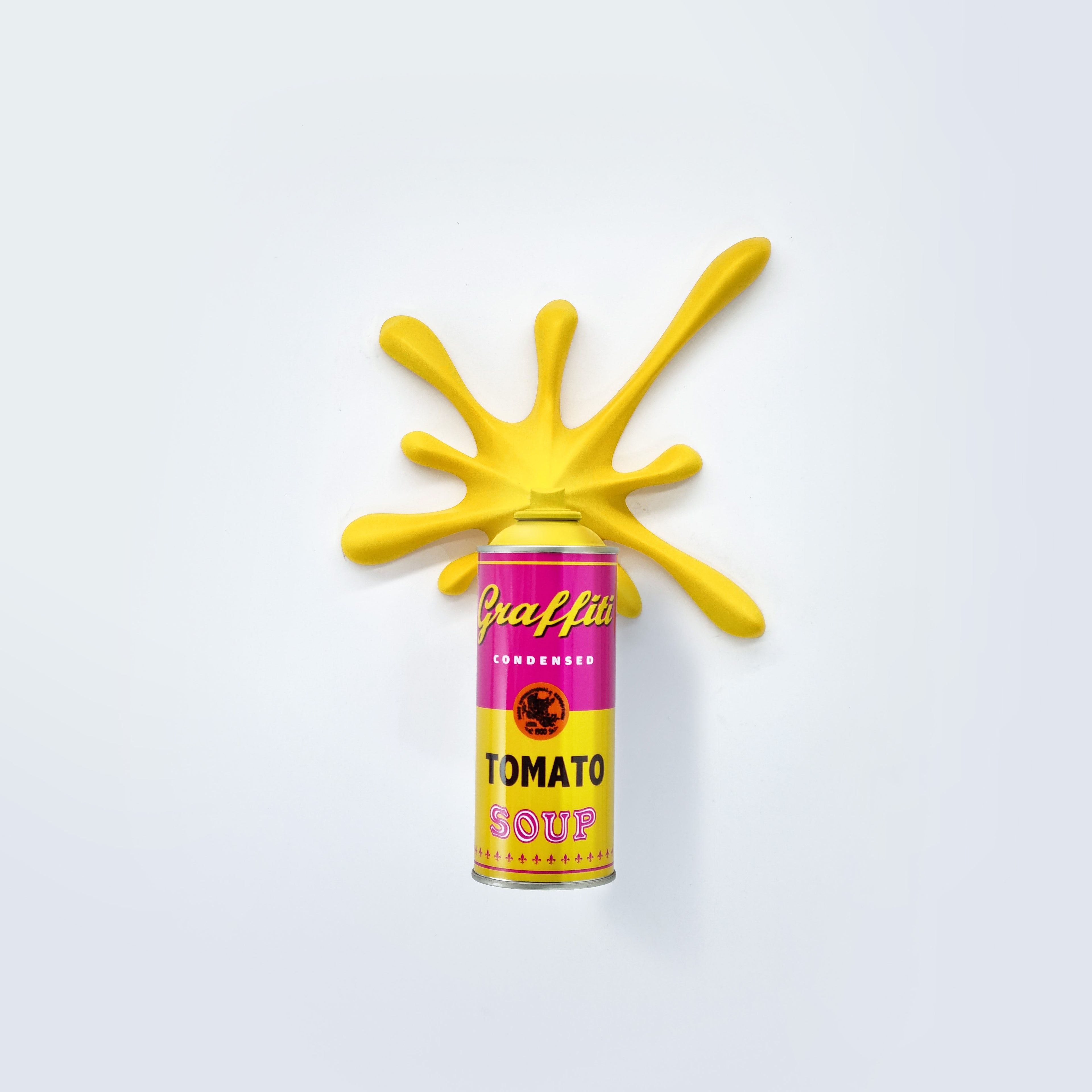 Yellow Warhol Tomato Soup Can Splash Graffiti Sculpture