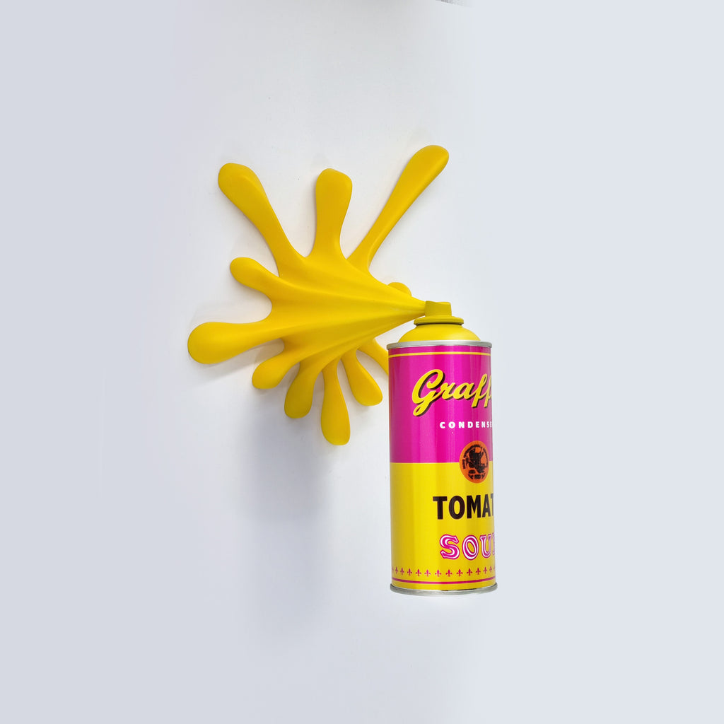 Yellow Warhol Tomato Soup Can Splash Graffiti Sculpture
