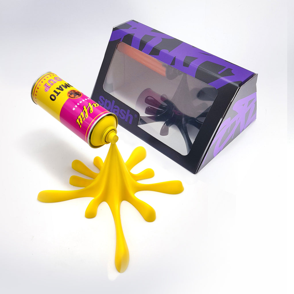 Yellow Warhol Tomato Soup Can Splash Graffiti Sculpture