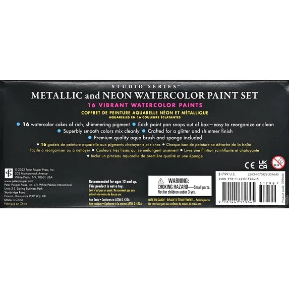 Studio Series Metallic & Neon Watercolor Paint Set (Set of 18 Colors)