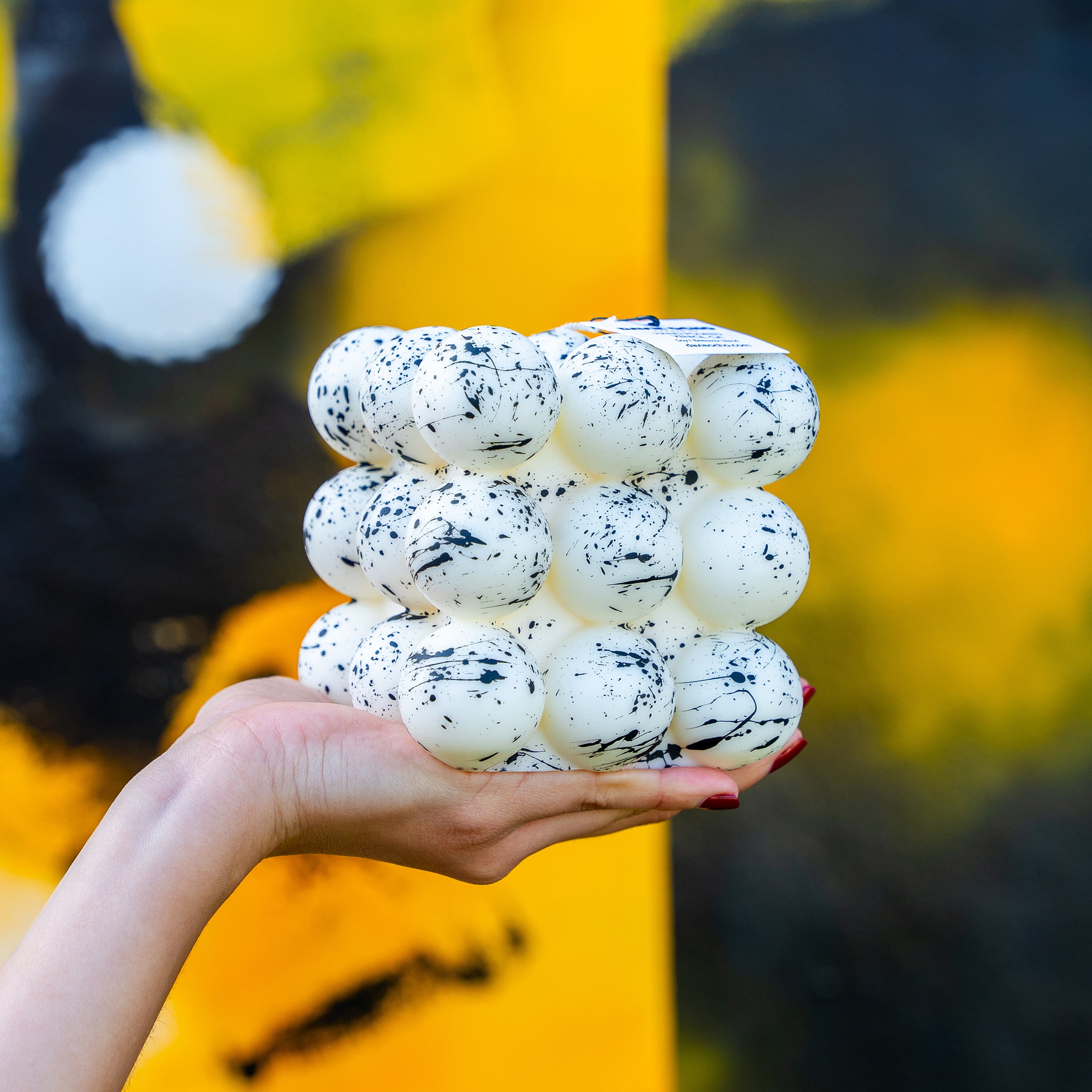Splattered Bold   Candle - White/Black