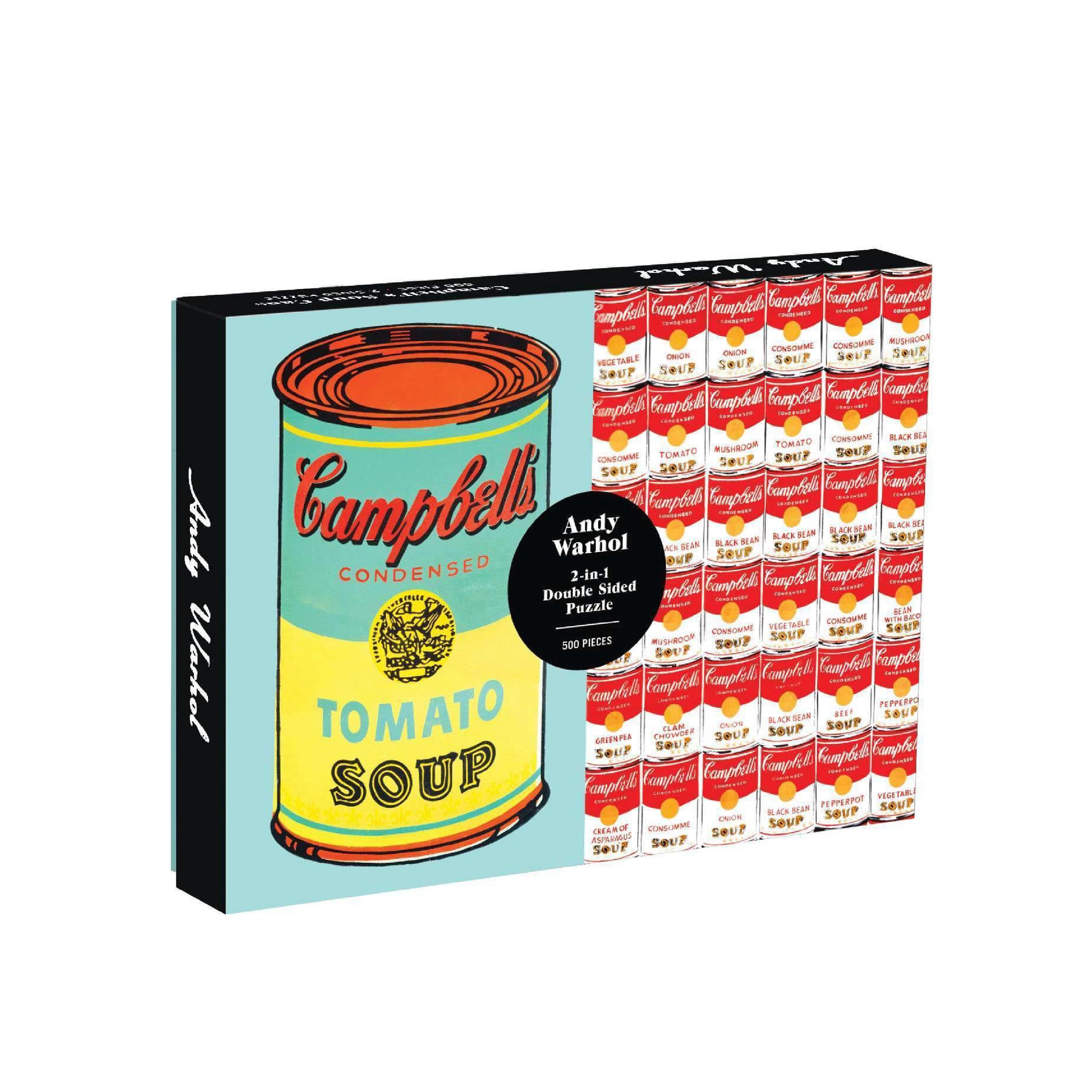 Campbell's Soup can puzzle box with multiple cans on a white background