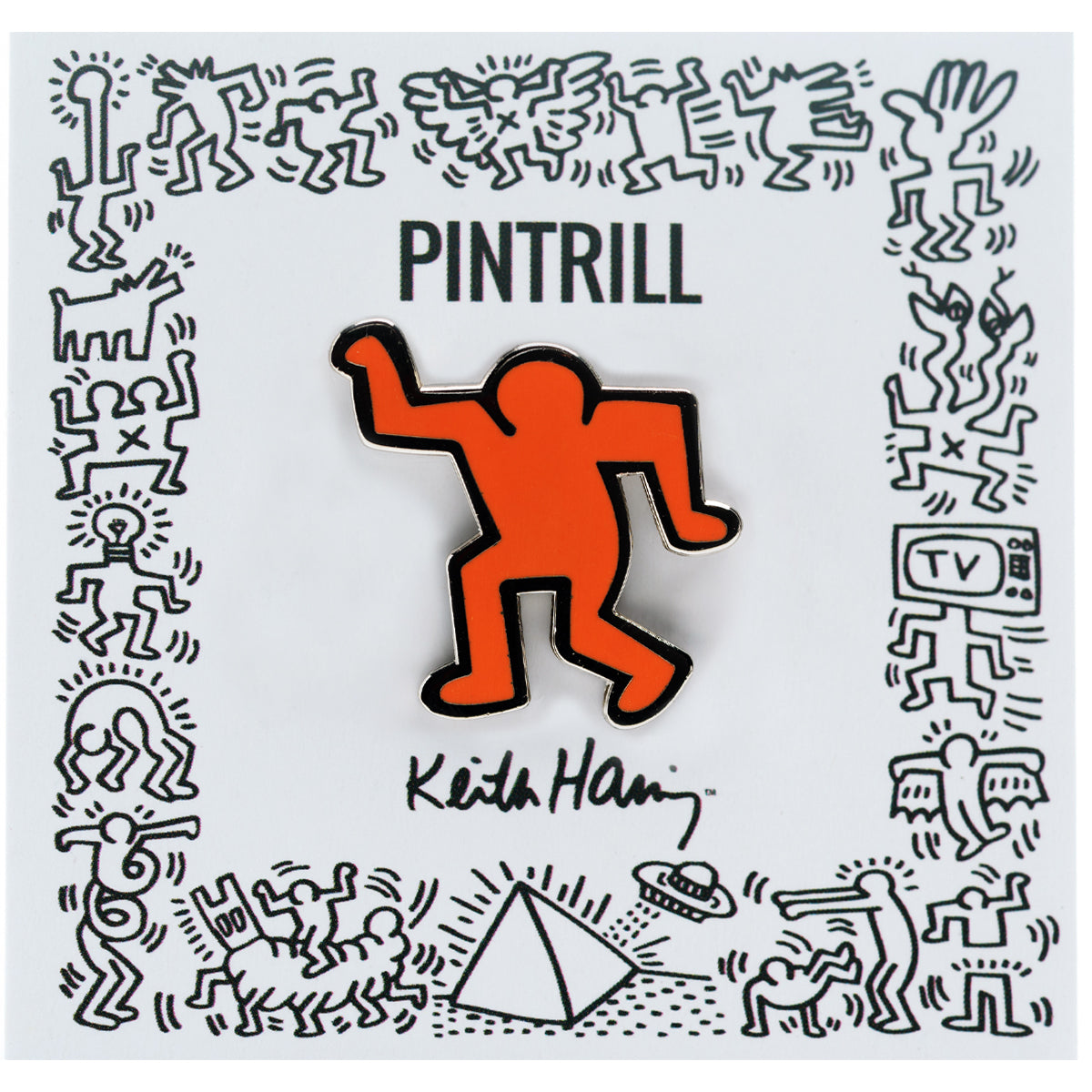 Keith Haring DANCING MAN Orange Pin Secondary image